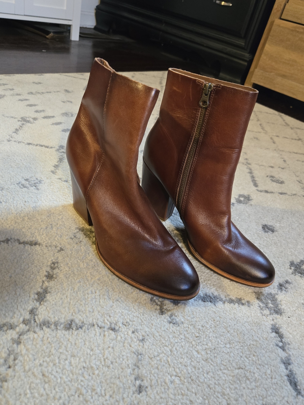 Women's Brown Leather Ankle Boots - Classic Zip Side Heel